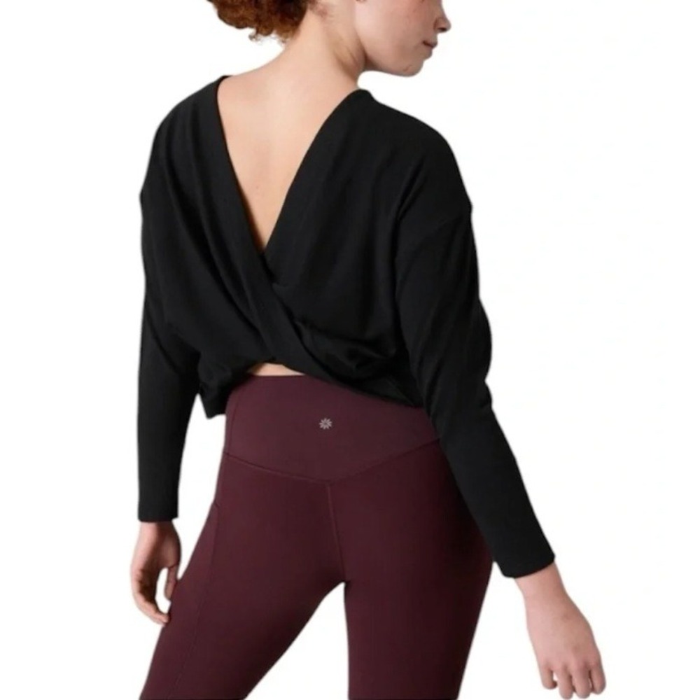 Athleta‎ Presence Sweatshirt Black Ribbed Twist Back XXS NWT